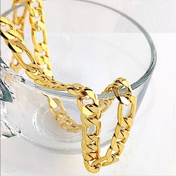 18K GOLD PLATED FIGARO NECKLACE BRACELET MATCHING SET - Picture 6 of 13